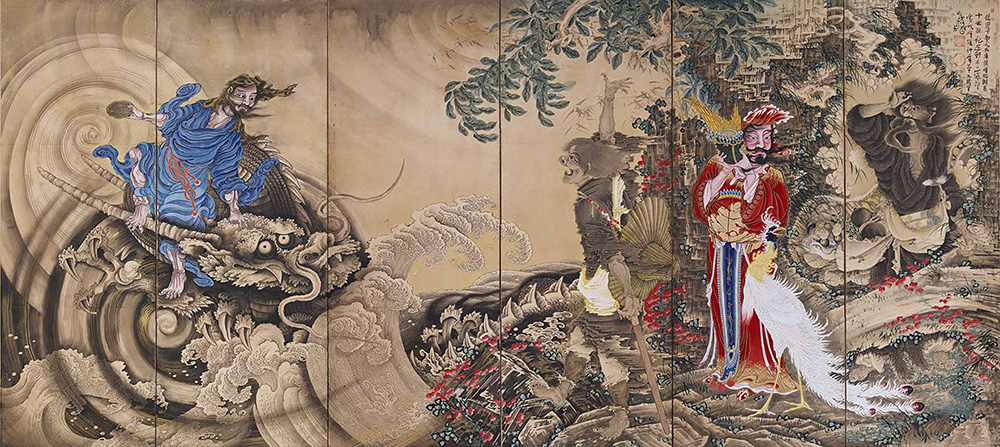 群仙図屏風 曾我蕭白筆